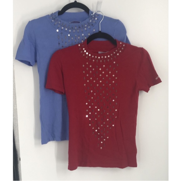 Mi Mi Sol girls lot of 2 red blue short sleeve sequined sweater top sz 14y - Picture 1 of 8